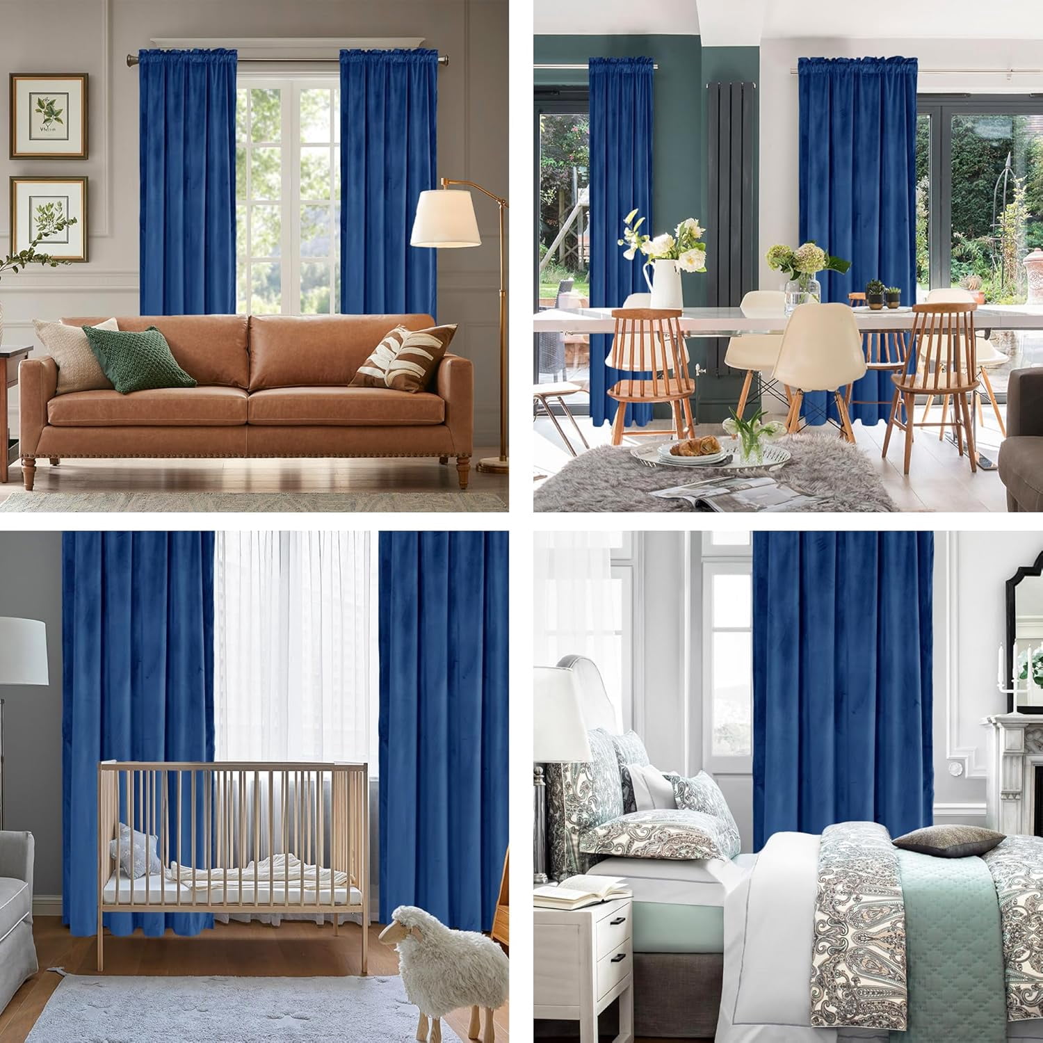 Hiasan Luxury Blue Velvet Curtain with Tiebacks-Blackout Curtains for Bedroom/Living Room, Rod Pocket, 52" x 96", Set of 2
