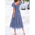 thumbnail image 2 of Vestido PRETTYGARDEN Midi con Fruncido, Tul y Mangas Abullonadas en Gris Azul Talla L, 2 of 7