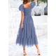 thumbnail image 2 of Vestido PRETTYGARDEN Midi con Fruncido, Tul y Mangas Abullonadas en Gris Azul Talla L, 2 of 7