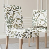 No. 918 Hillsboro 2-Pack Botanical Print Stretch Fit Elastic Dining Chair Cover Pair, Sage Green