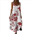 thumbnail image 2 of Vestido Maxi de Verano para Mujer, con Tirantes Finos, Sin Mangas, Cuello en V, Estilo Bohemio, Floral, para Vacaciones, Rojo, Talla S, 2 of 10