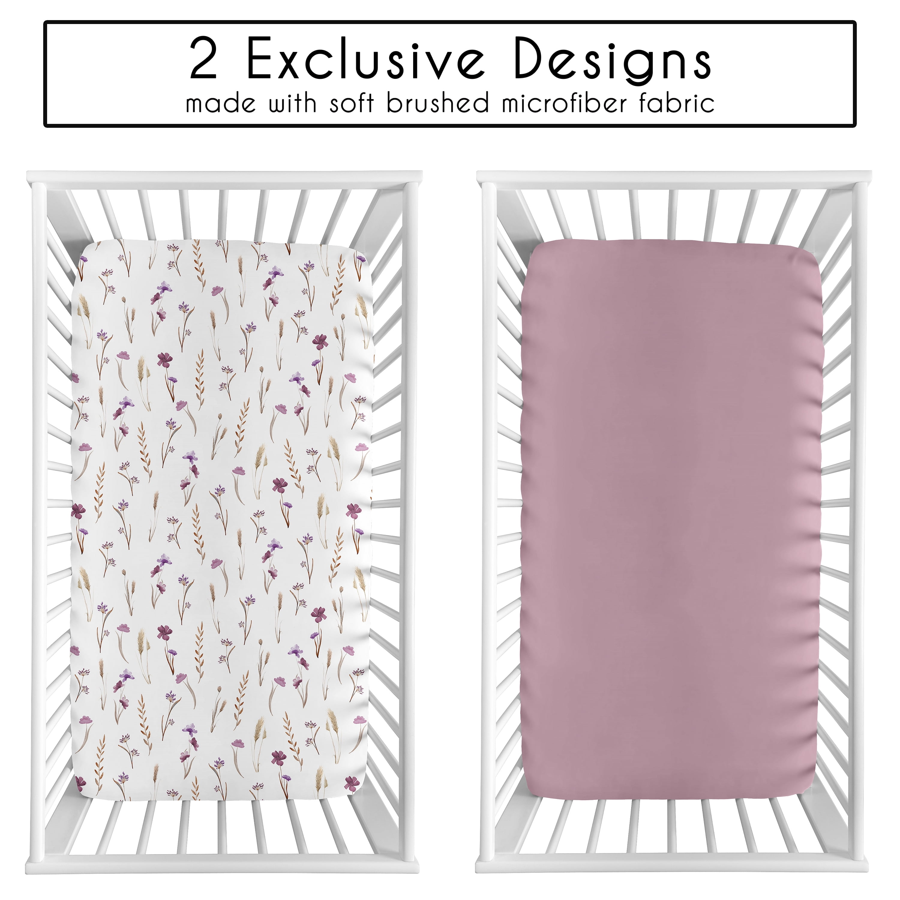 Sweet Jojo Designs Watercolor Floral Garden Purple Girl Fitted Crib Sheets Set 2 Piece