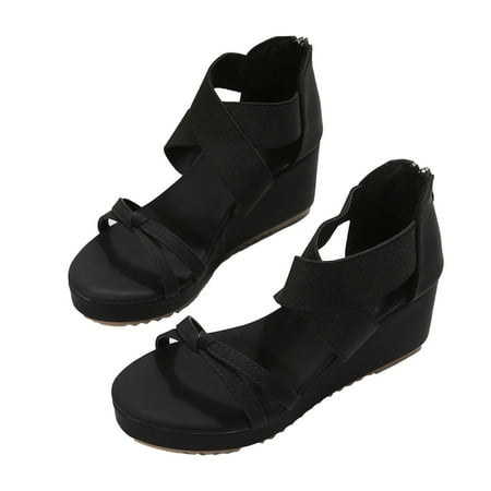 

Kukoosong Summer Platform Sandals High Heel Sandals Sexy Cross Wedge Open Toe Fish Mouth Temperament Fashion Roman Shoes Beach Sandals for Women Black 38