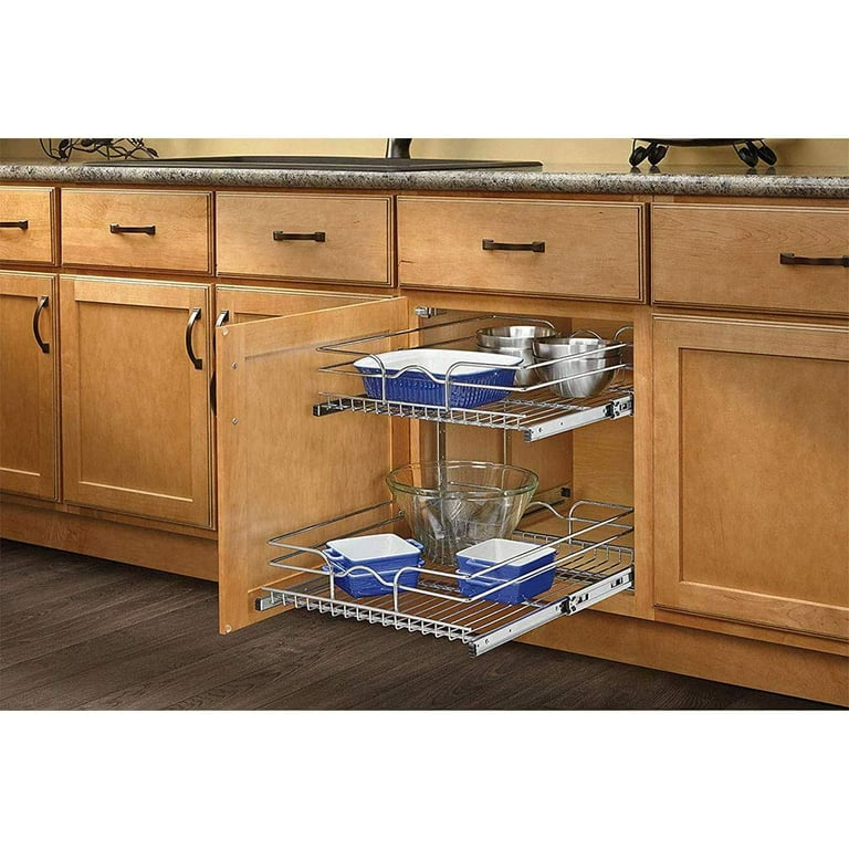 OCG 2 Tier Pull Out Cabinet Organizer (14 W x 21 D), Pull Out Drawers for  Kitchen Cabinets, Pull Out Shelves for Base Cabinet Organization in