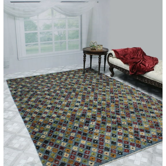 Balochi Kenza Blue/Ivory Rug, 6'5" x 9'5"