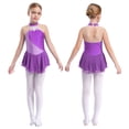 thumbnail image 3 of Oyolan Robe de Patinage Artistique Sans Manches à Paillettes en Maille pour Filles avec Strass et Fleurs, Violet 8, 3 of 7