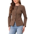 thumbnail image 4 of INSPIRE CHIC Women's Crewneck Button Down Long Sleeve Blazer Jacket Brown M, 4 of 6