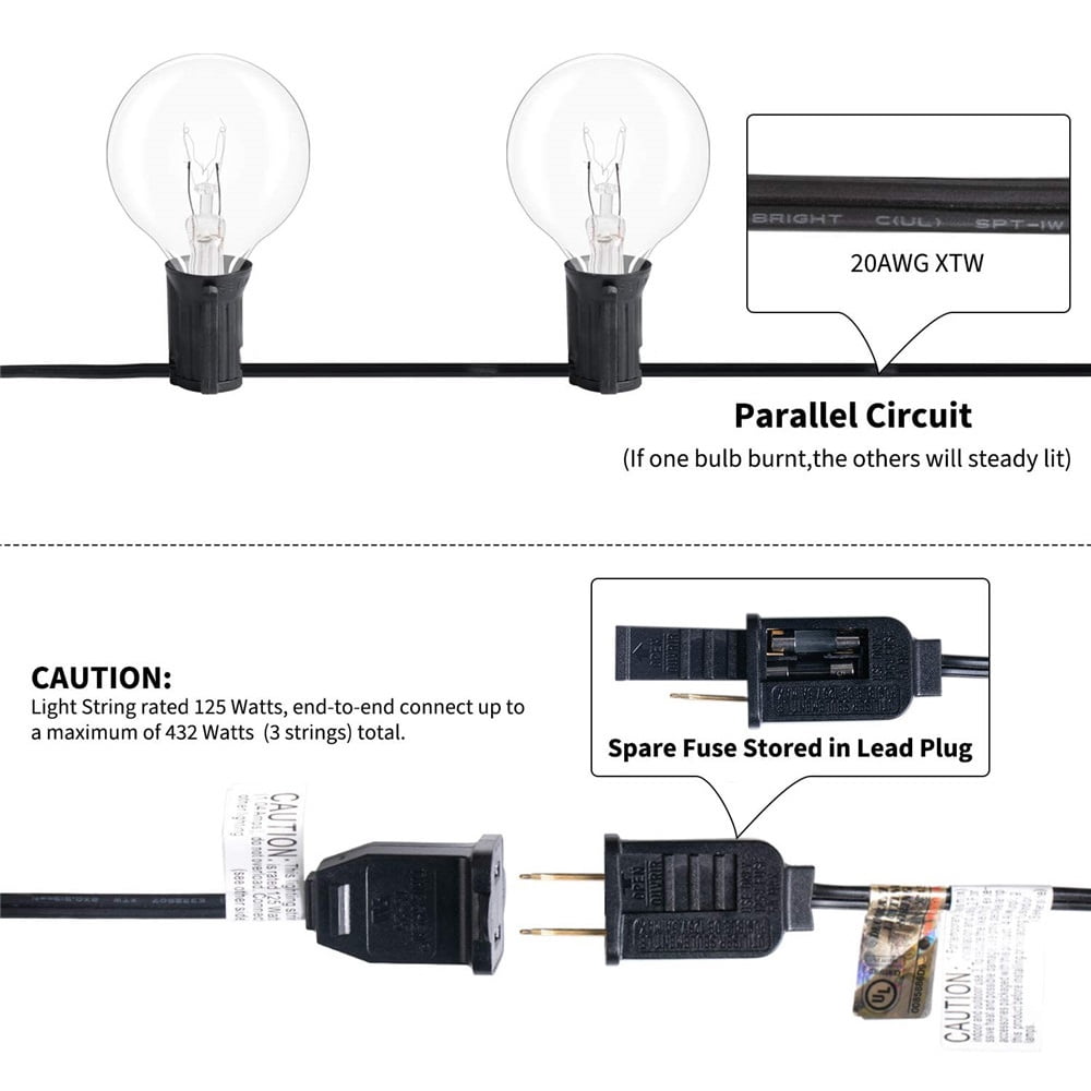 String Lights LINKPAL 25Ft 25 Bulbs G40 Globe String Lights with Bulbs-UL Listed for Indoor/Outdoor Commercial Decor