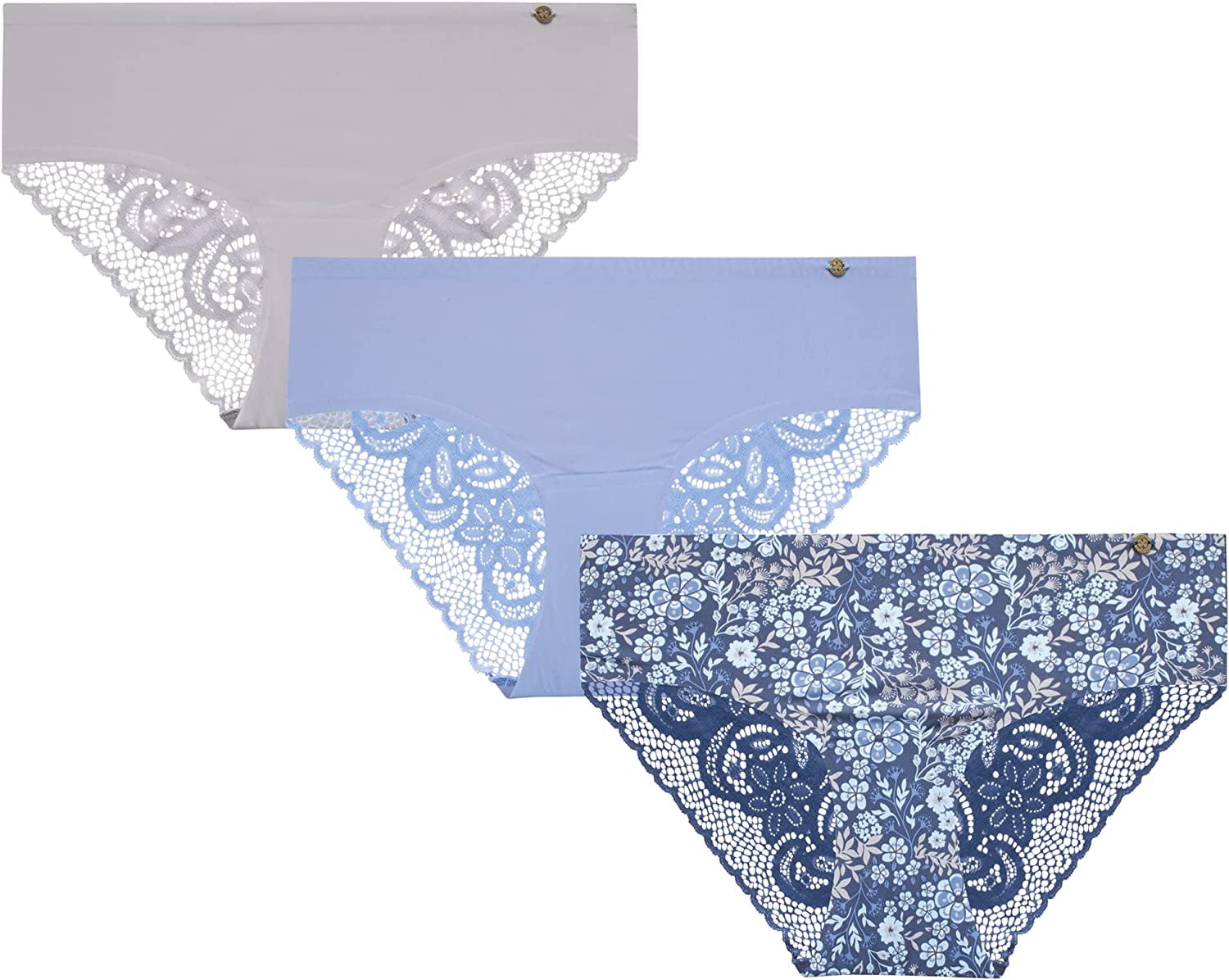 Lucky Brand Women's Underwear Microfiber Lace Hipster Briefs (3 Pack