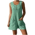 thumbnail image 3 of QATAINLAV Rompers for Women Sleeveless Button Down Waffle Overalls Shorts Loose Fit One Piece Tank Jumpsuits with Pockets Summer Vacation Outfits Green L Limited Time Sale, 3 of 6