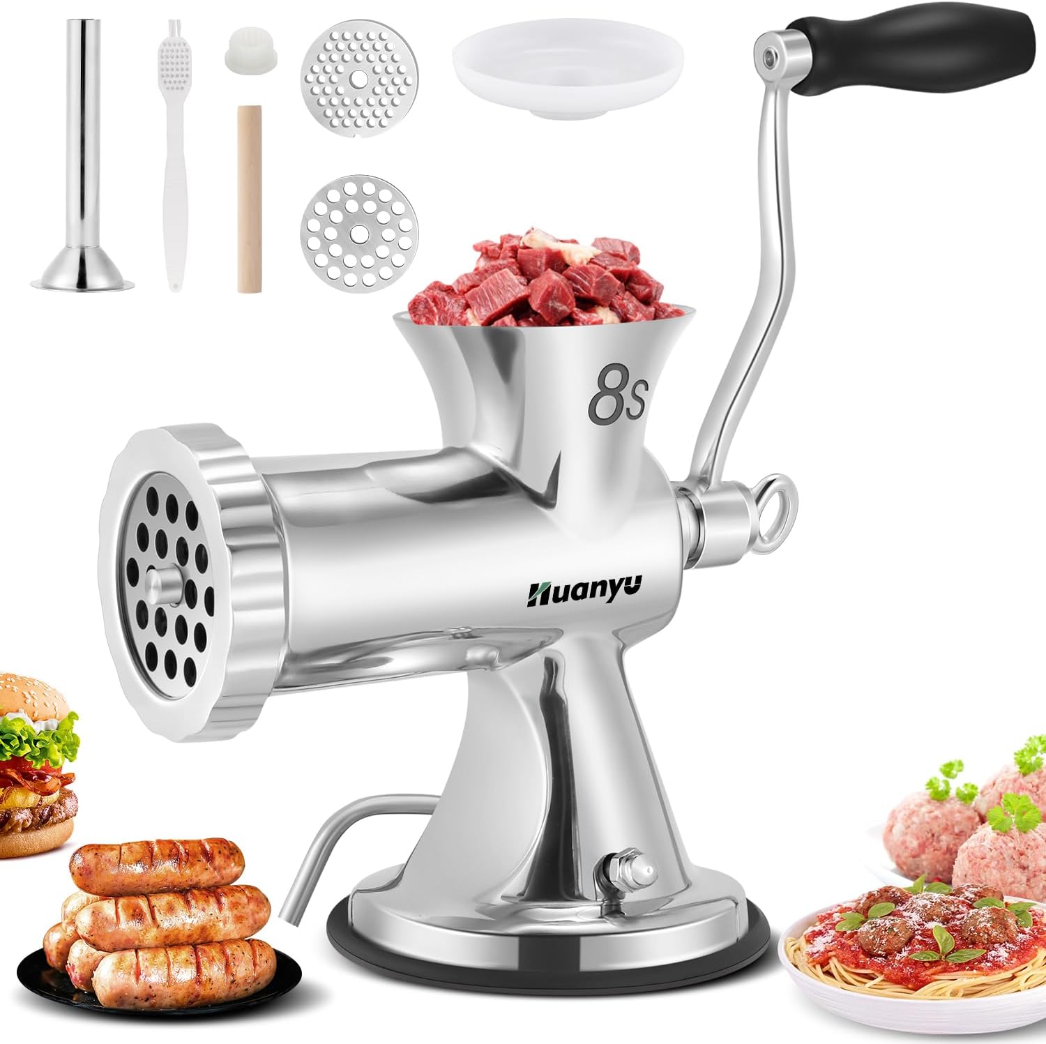 Manual Meat Grinder Sausage Stuffer Filler Hand Crank Mincer Stainless