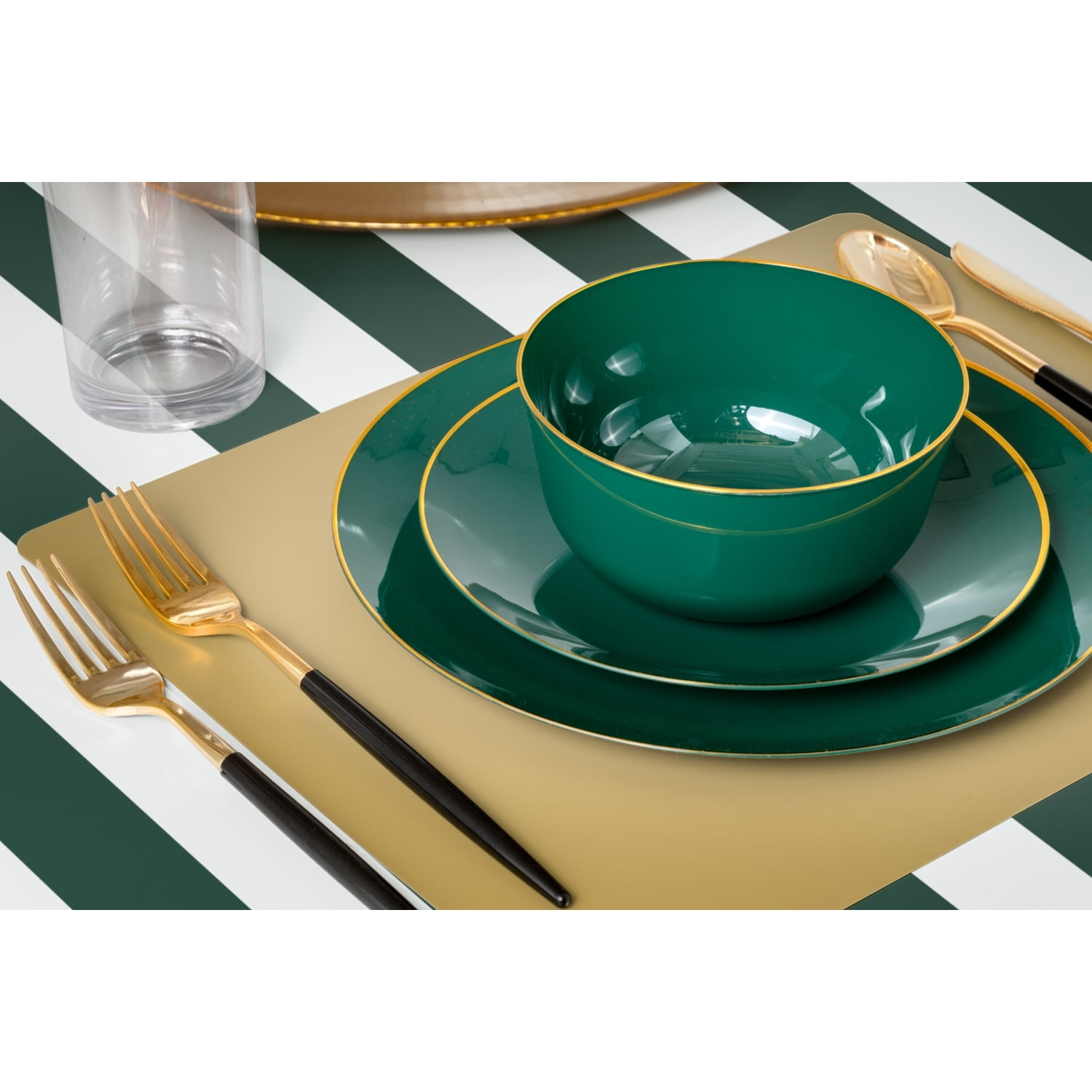 VeZee 128 Servings 256 Piece Combo Navy & White Tulip Round Plastic  Dinnerware Set for Elegant Parties, Weddings 