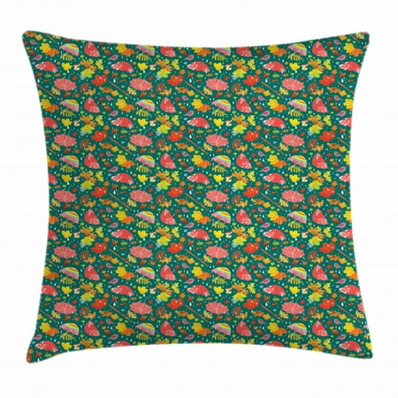 Acorn Throw Pillow Cushion Cover, Season Change Raining in Autumn Pattern with Raindrops Umbrellas and Forest Elements, Decorative Square Accent Pillow Case, 20 X 20 Inches, Multicolor, by Ambesonne