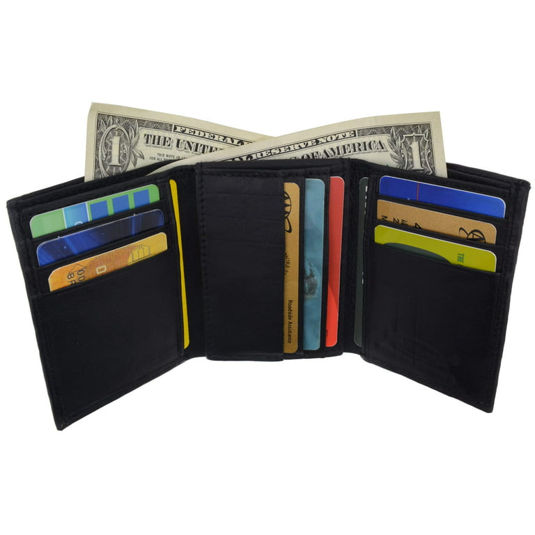 MIRRORLET Slim Card Holder Wallet, trifold classic wallet for men. Pu  leather. Men’s Textured trifold Passcase with 6 Credit Card Pockets (BLACK)