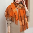 thumbnail image 4 of Prolriy Scarf for Women Autumn and Winter Colorful Plaid Shawl Thickening Warm Fringe Scarf Womens Scarf Orange, 4 of 8