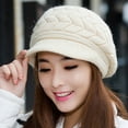 thumbnail image 6 of Knitted Hat Warm Flat Brim,Faux Rabbit Fur Women Hat, 6 of 8