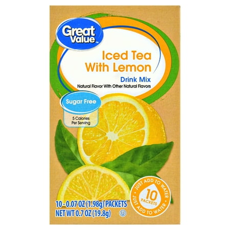 (5 pack) (5 Boxes) Great Value Drink Mix, Iced Tea with Lemon, Sugar Free, 0.7 oz, 10 Count