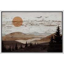 PixonSign Framed Canvas Print Wall Art Brown Mountain Range Forest Nature Wilderness Digital Art Wood Panel Landscape Farmhouse/Country Relax/Calm/Cozy Geometric Abstract - 16"x24" White