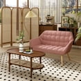thumbnail image 3 of Guyou Small Loveseat Sofa, Modern Linen 2-Seater Mini Sofa Couch with Quilted Back and Armrests, Cute Accent Chair with Wooden Legs for Living Room Bedroom Apartment, Pink, 3 of 10