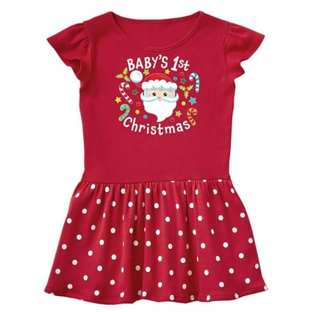 

Inktastic Baby s 1st Christmas Santa with Candy Canes Gift Baby Girl Dress