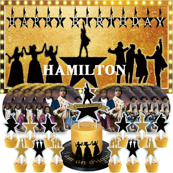 Hamilton Plates Birthday Supplies Decorations Decor Backdrop Banner Cake Topper Fans