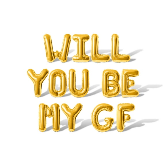 Letter Balloons - WILL YOU BE MY GF 16" Inch Alphabet Letters Foil Mylar Balloon Valentine's Day or Proposal Banner (Gold)