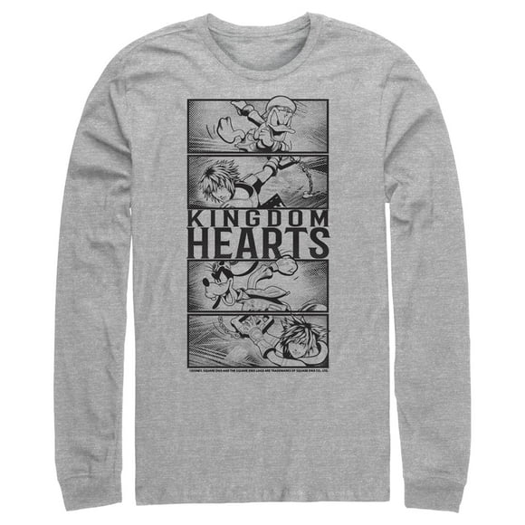 Men's Kingdom Hearts 3 Action Panels  Long Sleeve Shirt - Athletic Heather - X Large