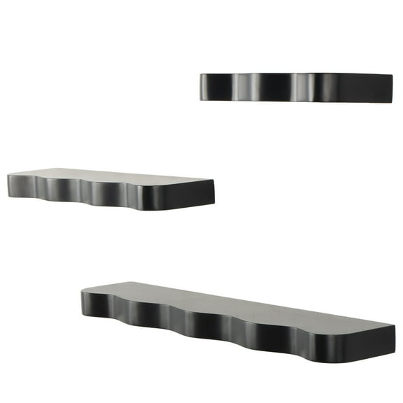 DecMode 30", 22", 14"W Handmade 3-Tier Black Wall Shelf with Various Sizes (3 Count)