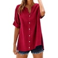 thumbnail image 2 of Baberdicy Women's Linen Blouses Relaxed Fit Tunic Tops with Buttons for Summer Evening Outings Casual Wear Watermelon Red 2Xl, 2 of 9