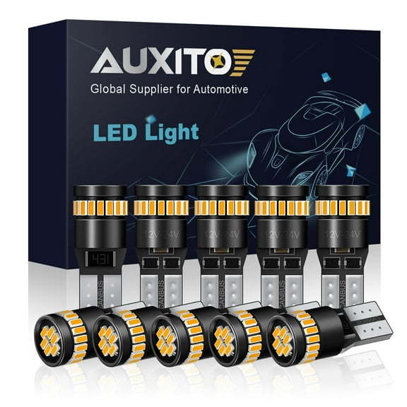 AUXITO 194 LED Light Bulb, Amber Yellow 168 2825 W5W T10 Wedge 24-SMD 3014 Bright For Car Dome Map Door Marker Lights, Pack of 10