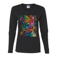 thumbnail image 3 of Colorful Cat Portrait | Cat Lover Owner | Dean Russo Art Animal Lover Womens Long Sleeve T-Shirt, Black, XL, 3 of 5