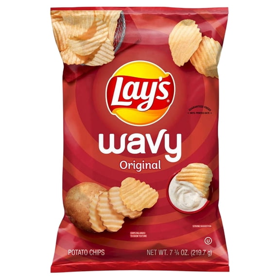 Pack of 2 Lay's Wavy Potato Chips, Original Flavor, 7.75 oz Bag