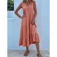 thumbnail image 5 of Women'S Casual Dress Sleeveless V Neck Button Beach Sundress Tiered Ruffle Flows Skirt Midi Dresses Orange Color M, 5 of 7