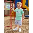 thumbnail image 4 of Conjuntos de verano para niños: camisetas de manga corta con cuello redondo y bordado de peces, y pantalones cortos a rayas., 4 of 9