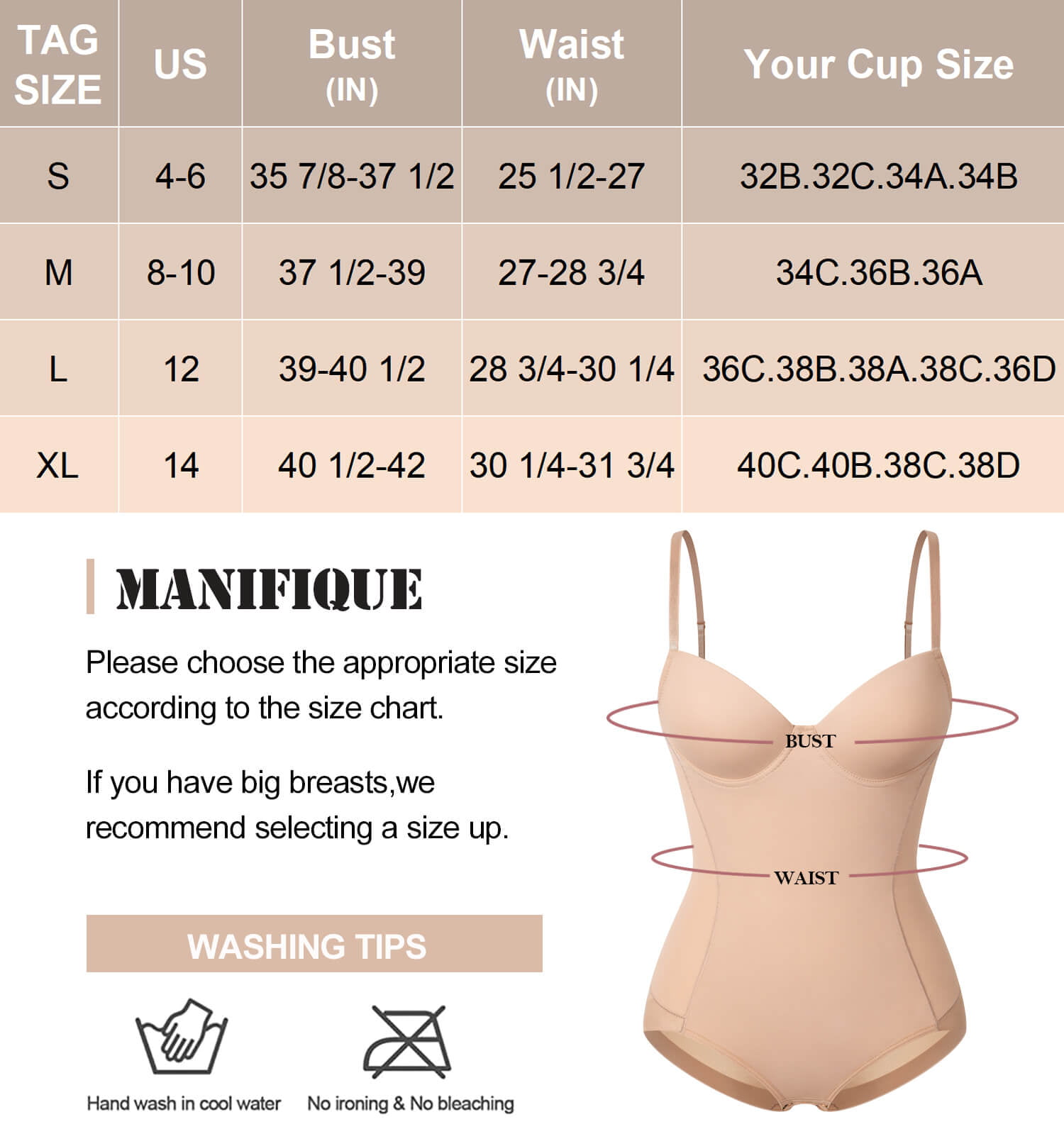 MANIFIQUE Shapewear Bodysuit for Women Tummy Control Body Shaper Seamless  Shapewear With Built-in Bra Cup