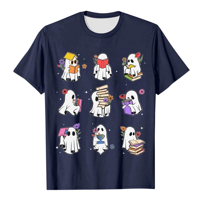 T-Shirt de Lecture Mignon pour Dames d'Halloween, Manches Courtes, Décontracté, Intéressant, Généreux