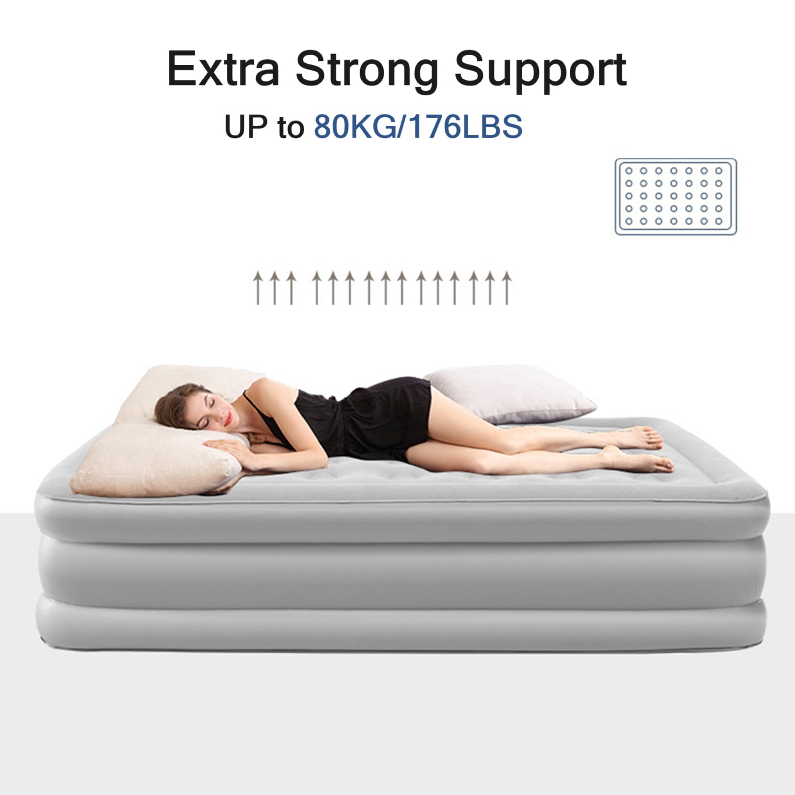 SLLINGLUO 18" Portable Air Bed with Pump, Inflatable Air Mattresses with Headboard, Queen