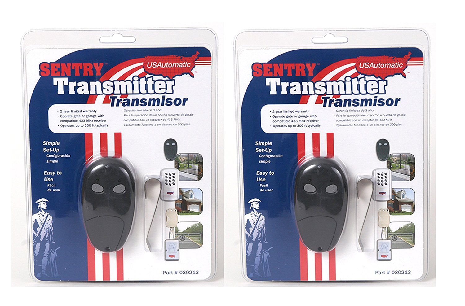 2-Pack LTD USAutomatic 030213-2 Two Button Transmitter Remote for Sentry Gate Operators 