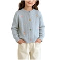 thumbnail image 3 of Acaics Girls Cable Knit Cardigan, Long Sleeve Crew Neck Button Down Cute Embroidery Sweater with Pockets for Fall Winter, 3 of 8
