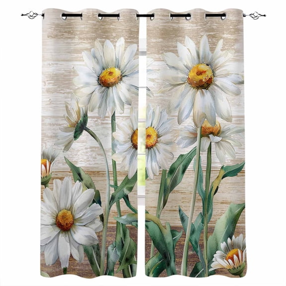 White Daisy Blackout Curtains for Bedroom/Living Room, Thermal Insulated Kitchen Curtains, Vintage Botanical Spring Floral Summer Grommet Darkening Window Treatment Drapes 27.5"x39"x2