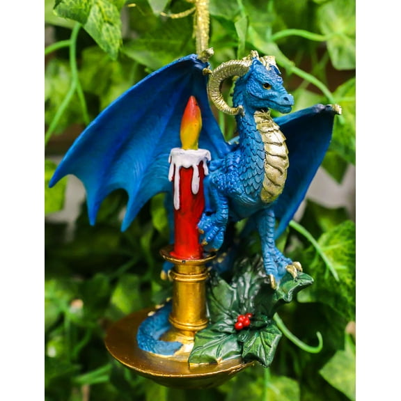 Fantasy Holiday Spirit Blue Advent Candle Dragon Christmas Tree Hanging Ornament