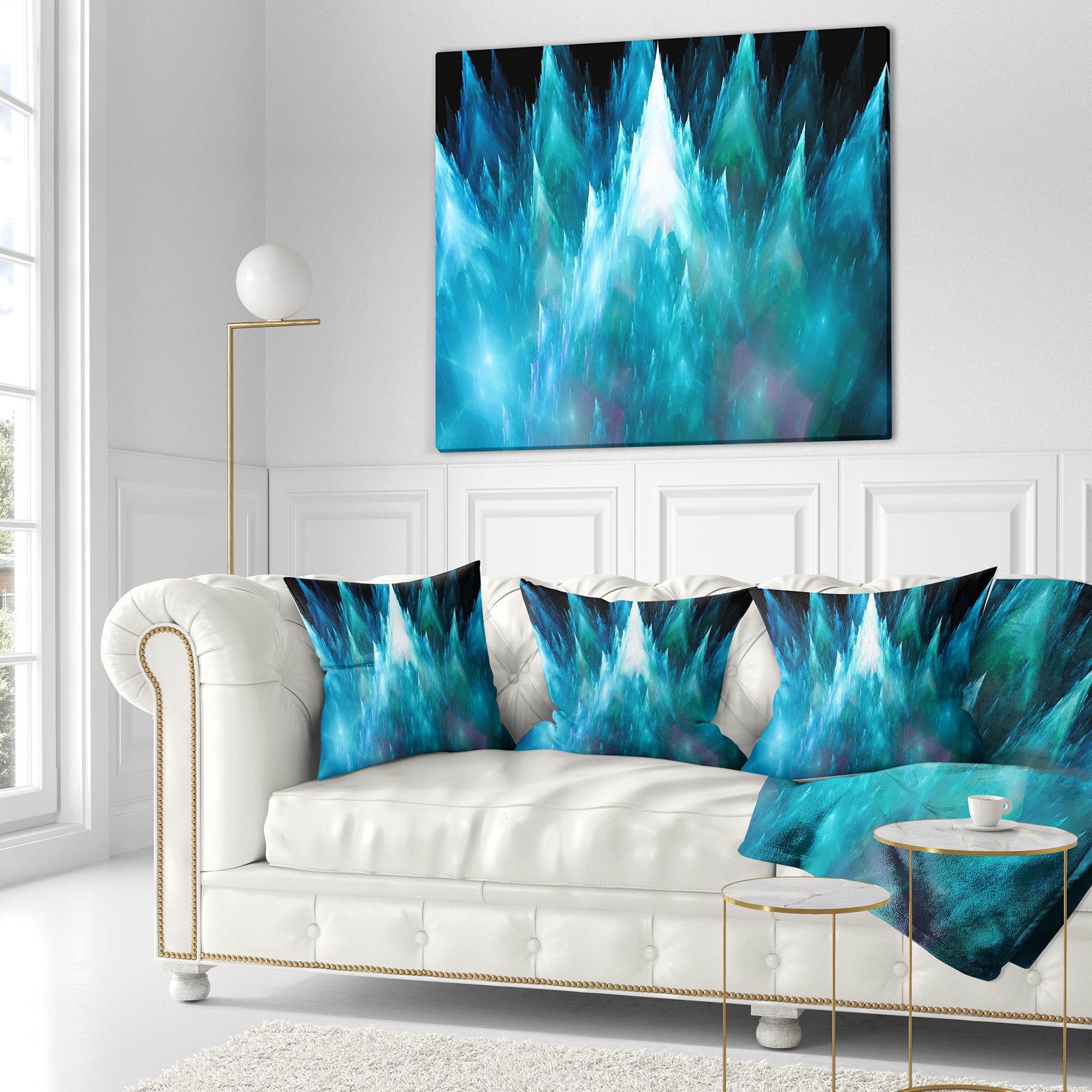 Designart Blue Fractal Crystals Design - Abstract Throw Pillow - 16x16