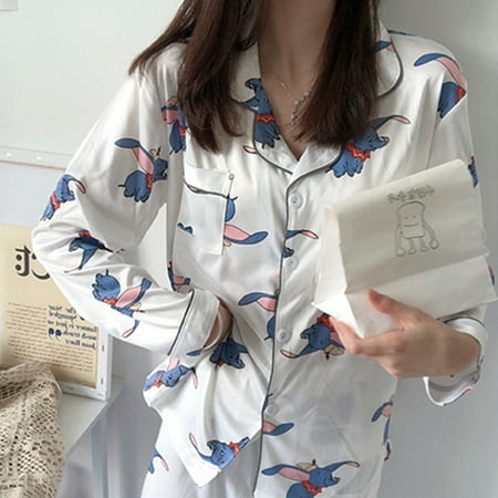 

Ocuuer Woman Elephant Long Sleeve Pajamas Set Cardigan Thin Homewear (White XL)