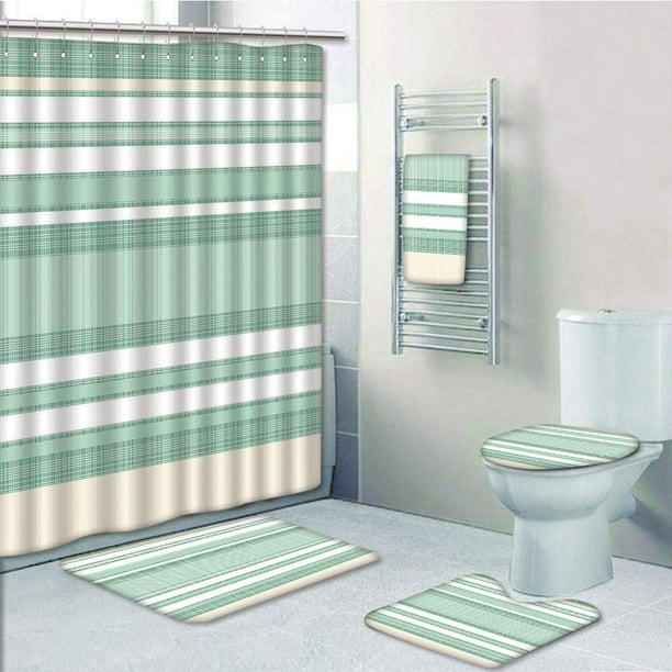 PRTAU and 5 Piece Bathroom Set Shower Curtain Bath Towel Bath Rug