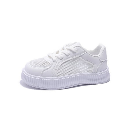 

Daeful Girls Boys Flats Lace Up Sneakers Sport Casual Shoes Breathable Mesh Skate Shoe Kids Fashion White 11.5C