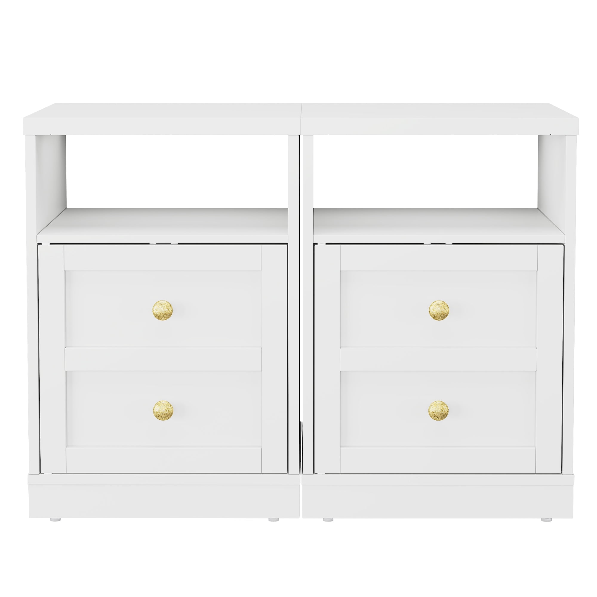 Cozy Home white Nightstand with Storage Shelf & Door, Faux Drawer Design End Table, Compact Side Table for Bedrooms, Dorm Rooms & Small Spaces, Set of 2