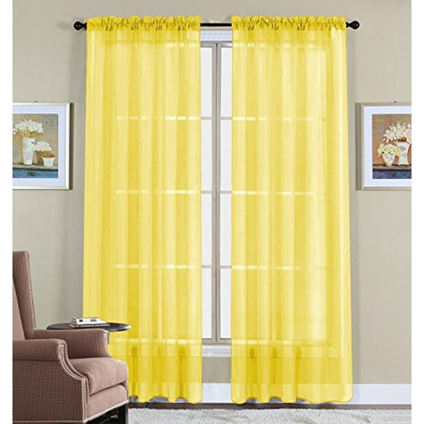 Wpm 2 Piece Beautiful Sheer Window Elegance Curtains D Panels Treatment 60 W X 84 L Bright Yellow Com Wpm 2 Piece Beautiful Sheer Window, Bright Yellow Sheer Curtains