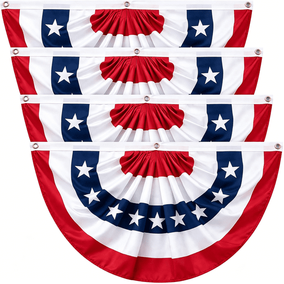 AUQ 3X6 Ft American Bunting Flags Outdoor,4Th of July Pleated Large Fan Flags,Usa Patriotic Banner Decorations for 250Th Anniversary,Outside Porch,Yard Garden,Red White and Blue Decor(4)