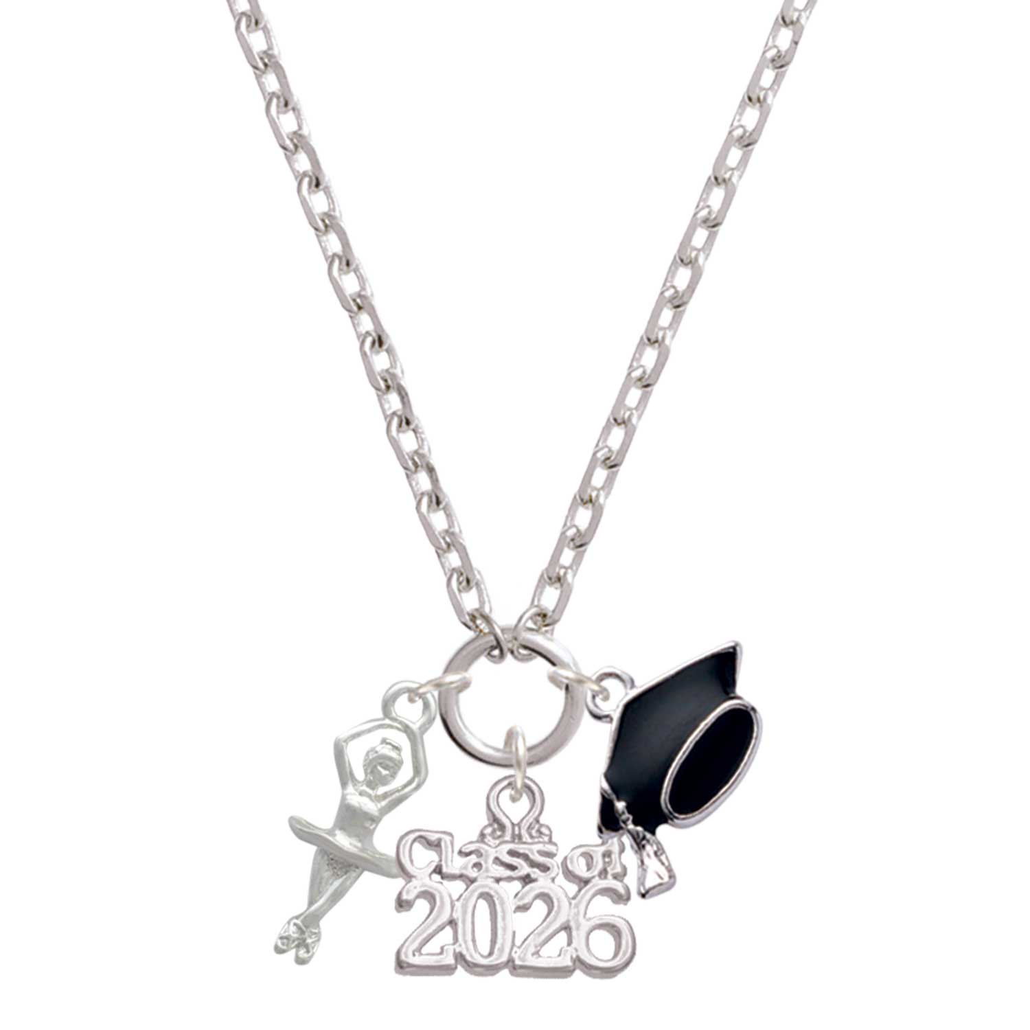 Delight Jewelry Silver-tone 3-D Ballerina - Class of 2026 Graduation Zoey Charm Necklace, 28"