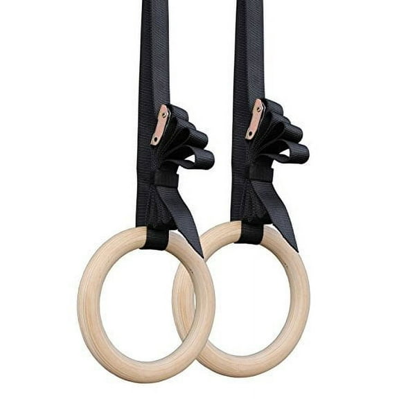 Titan Fitness 28mm Gymnastics Rings, Non-Slip Wooden Rings, Extra Long 16 FT Nylon Straps, FIG Gymnastic Rings with Cam Buckle System, Olympic Pull Up Fitness Rings, Rated 600 LB